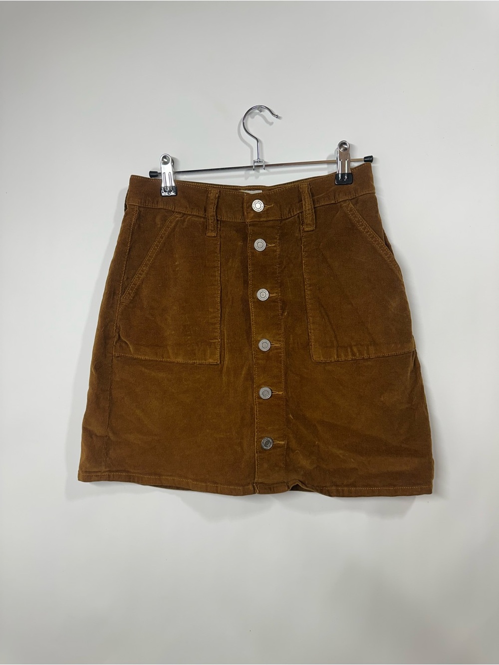 Lucky Brand Corduroy Mini Skirt Womens 00 24 Brown Button Front Utility Pockets